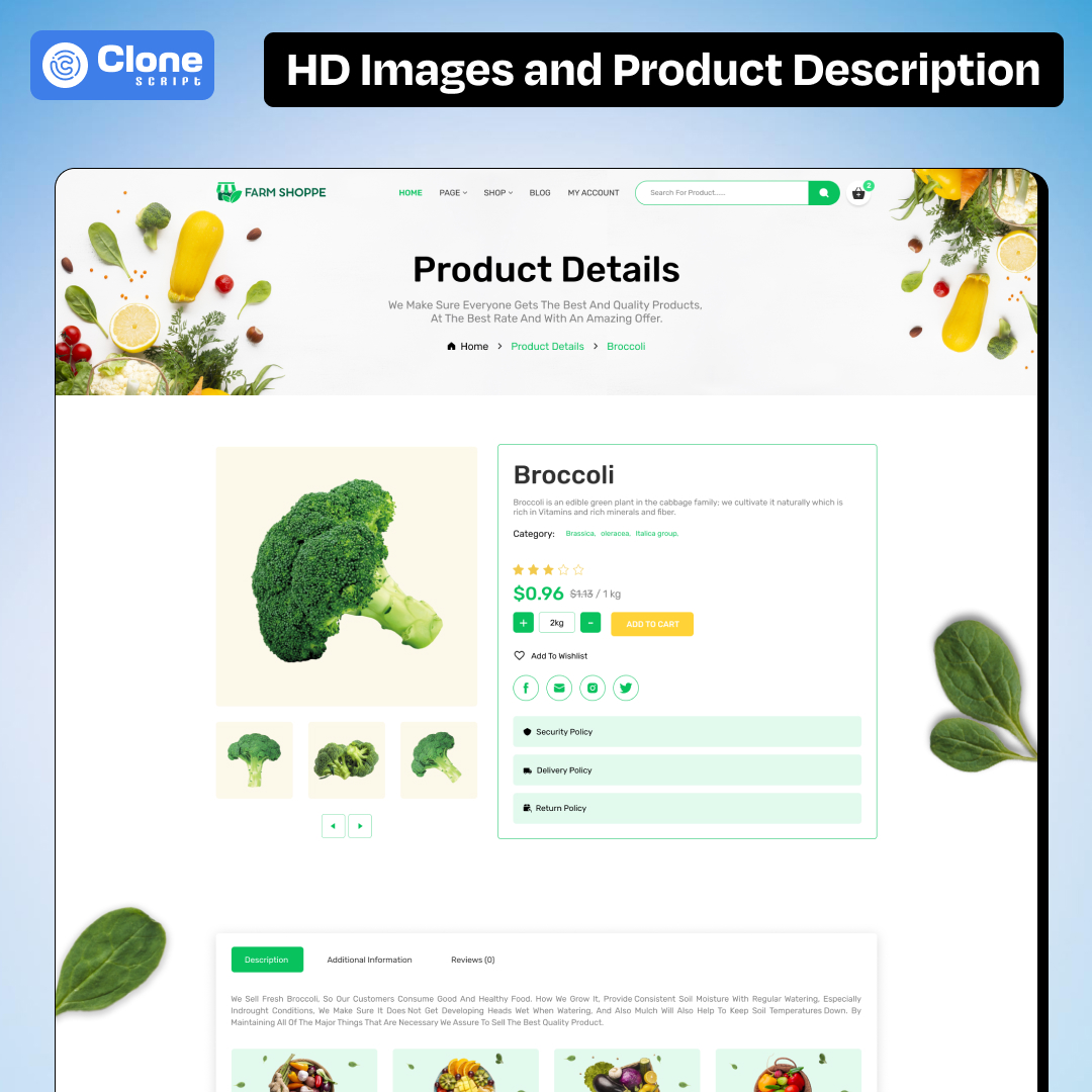 Having a HD images and product descriptions on the grocery site will help users to find the items and order it online.