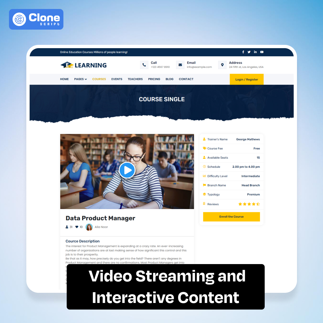 Video streaming content on e-learning platform keep the learners engage and motivated.