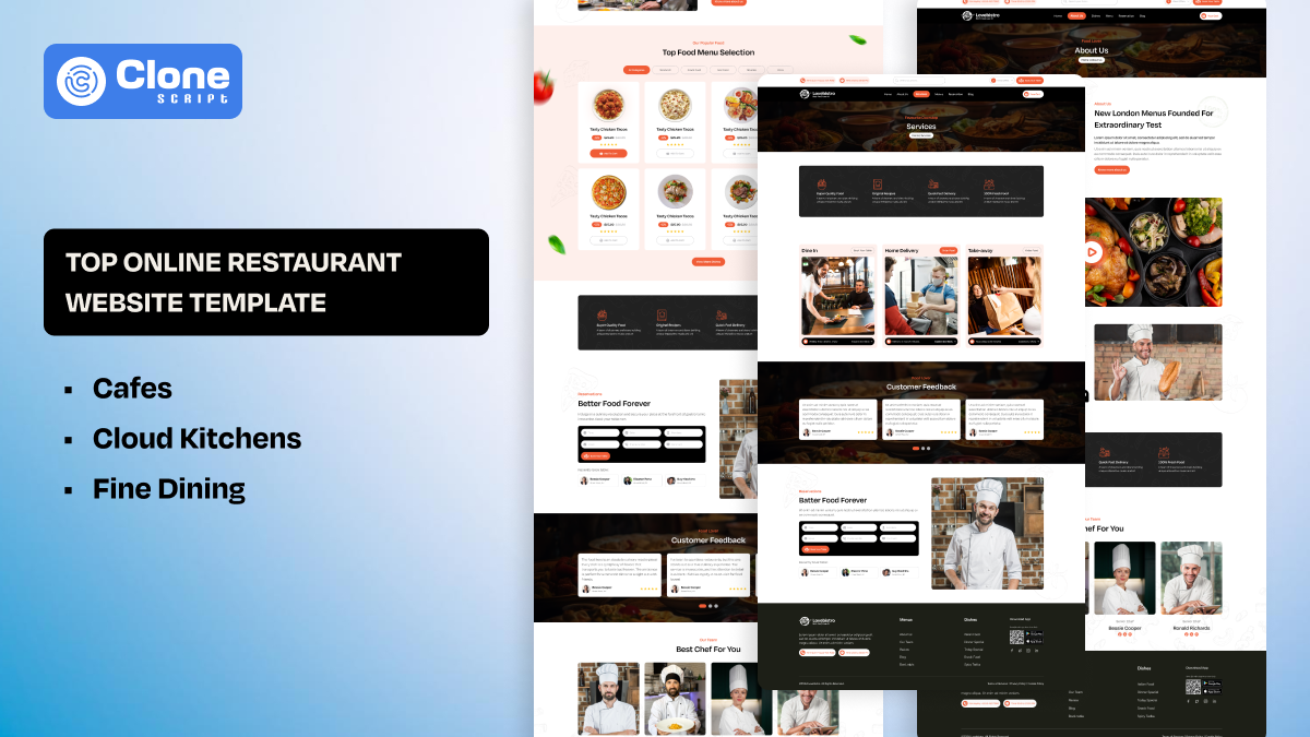 Top Restaurant Website Template for Cafes, Cloud Kitchens, and Fine Dining Front-end Website